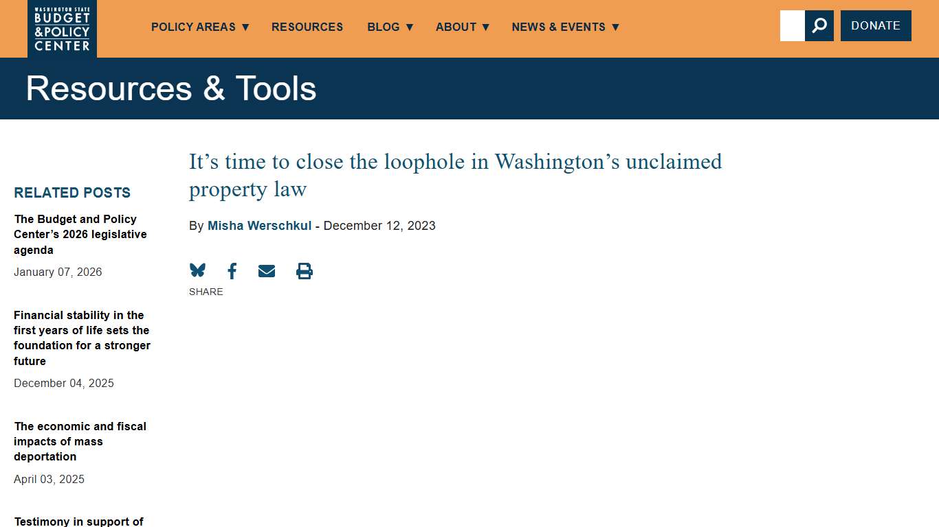 It's time to close the loophole in Washington's unclaimed property law - Budget and Policy Center